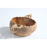 19th Century birch bowl, probably Scandinavian, with turned ring handles, 14cm wide across handles