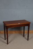 19th century mahogany card table the top opening to reveal a blue baize interior raised on turned