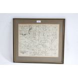 20th century map of Hertfordshire, housed within a gilt and ebonised frame, 46cm by 40cm