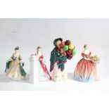 Four Royal Doulton figurines 'Rendezvous', 'Elegance', 'Roseanna' and 'The Balloon Seller' HN583, AF