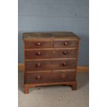 Victorian oak chest, fitted two short over three long graduating drawers, raised on bracket feet,