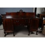 Large early 20th century mahogany sideboard, having gallery back with scallop motif, above an