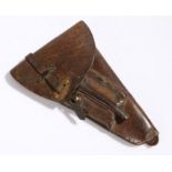 Second World War period Swedish Husqvarna/Lahti M40 leather pistol holster, Swedish triple crown