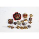 Selection of British military rank crown insignia, metal and embroidered, all pre 1952 (Kings