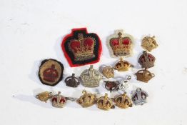 Selection of British military rank crown insignia, metal and embroidered, all pre 1952 (Kings