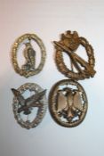 Reproduction Third Reich badges, Infantry Assault Badge in Bronze, Luftwaffe Air Gunners Badge,