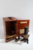 Early 20th century W. Watson & Sons Ltd cased microscope, No 65547, with a black and brass