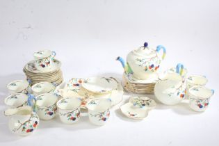 Tuscan China 'Plant' tea service, to include ten cups, twelve saucers, ten tea plates, teapot, sugar