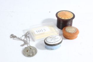 Small enamel pill box, the lid inscribed 'Trifle Shew Respect', opening to reveal a mirrored