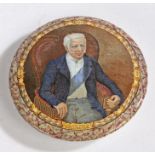 Mid 19th century Prattware pot lid featuring 'The Late Duke of Wellington', diameter 12 cm