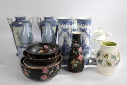 Collection of various ceramics to include a pair of delft style vases, pair of Japanese vases,