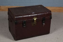 Japanned tin trunk, with carrying handle either side, 69cm wide