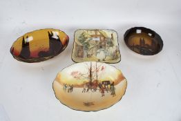Two Royal Doulton 'Poplars at Sunset' bowls, together with a Royal Doulton 'Gaffers' square dish,