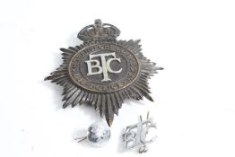 British Transport Commission Police helmet plate, shoulder title and button, (3)