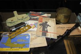 Mixed lot of items including a WW1 British 4.5" Howitzer shell case dated 1917, a WW2 brass button