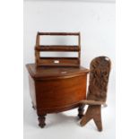 Victorian mahogany commode, together with a carved magazine rack and an African stool (3)