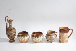 Collection of Doulton Lambeth and Royal Doulton items, to include a pair of Royal Doulton pots and a