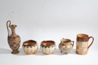 Collection of Doulton Lambeth and Royal Doulton items, to include a pair of Royal Doulton pots and a