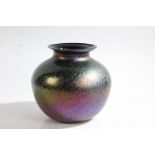 Royal Brierley iridescent art glass vase, with label, 15cm tall