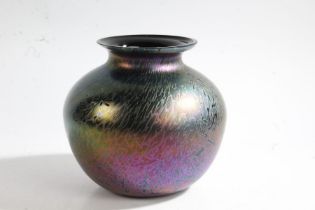 Royal Brierley iridescent art glass vase, with label, 15cm tall