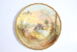 A Royal Doulton cabinet plate hand painted scene of Aberfoyle bridge Scotland, signed J. Hughs,