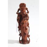 Chinese carved boxwood figure, depicting a figure holding a ruyi sceptre with left hand raised, 21cm