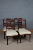 Set of four late 19th/early 20th century mahogany and upholstered dining chairs, by James Shoolbred,