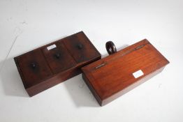 A 19th Century mahogany ballot box, with three lidded compartments, 30.5cm wide, a 19th century