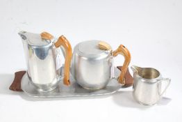 Three piece Picquot ware tea and coffee set together with an associated tray (4)