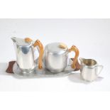 Three piece Picquot ware tea and coffee set together with an associated tray (4)