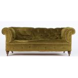 Victorian Chesterfield settee, upholstered in a green velvet type material with button back and rope