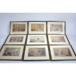 Nine 19th century Dr Syntax coloured prints, all housed in ebonised and glazed frames (9)