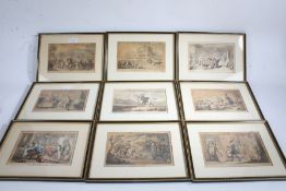 Nine 19th century Dr Syntax coloured prints, all housed in ebonised and glazed frames (9)