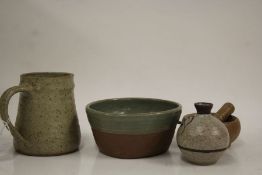 Collection of Lowerdown Pottery to include vase, pestle and mortar, tankard, oval bowl, crock and