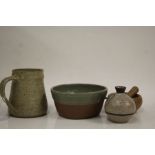 Collection of Lowerdown Pottery to include vase, pestle and mortar, tankard, oval bowl, crock and