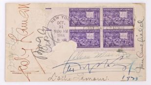 An interesting signed First Day Cover, featuring the autographs of Jerry Lewis, Hedy Lamarr, Dean