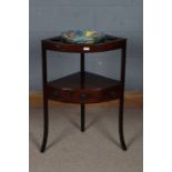 19th century mahogany corner washstand, with three recesses to the top and a single boxwood strung