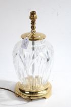 Waterford crystal glass table lamp, with brass fitting and base, with shade, approx. 37cm tall