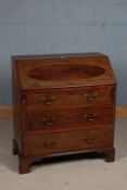 Edwardian mahogany and inlaid bureau, the sloping fall enclosing a pigeon hole interior, fitted