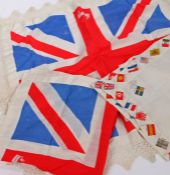 Three First World War patriotic printed cotton handkerchiefs, the first is a printed Union Flag with