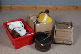 Collection of various, to include two coal scuttle, Schweppes ice bucket, enamel flour bins,