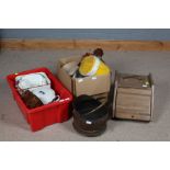 Collection of various, to include two coal scuttle, Schweppes ice bucket, enamel flour bins,
