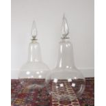 A large near pair of 19th Century glass hand blown Chemist Pharmacy Apothecary display carboy bottle