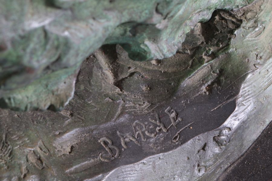 After Antoine-Louis Barye (French, 1795-1875) Wolf  green bronze patinated hollow cast metal - Image 2 of 2