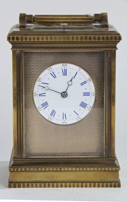 A good late 19th Century French brass carriage clock, of large proportions, with a five bevelled - Image 5 of 5