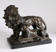 After Antoine-Louis Barye (French, 1795-1875) Lion and Lioness bronze patinated hollow cast metal