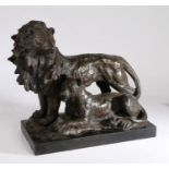 After Antoine-Louis Barye (French, 1795-1875) Lion and Lioness bronze patinated hollow cast metal