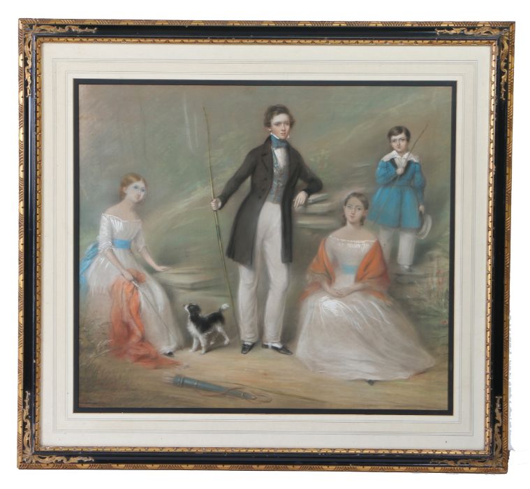 William Moore (British, 1790-1851) Family Group with Young Man with Archery Equipment pastel and - Image 2 of 2