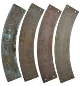 Set of four Islamic bronze arcs, each engraved with scales and Islamic script, the largest 74cm