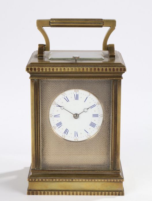 A good late 19th Century French brass carriage clock, of large proportions, with a five bevelled - Image 3 of 5